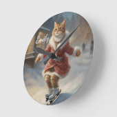 Schattigee kerst kat schaatsen speels ronde klok (Hoek)