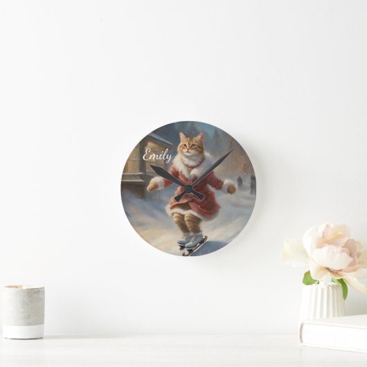 Schattigee kerst kat schaatsen speels ronde klok (Huis)