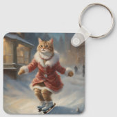 Schattigee kerst kat schaatsen speels sleutelhanger (Achterkant)