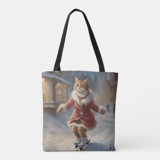 Schattigee kerst kat schaatsen speels tote bag (Achterkant)