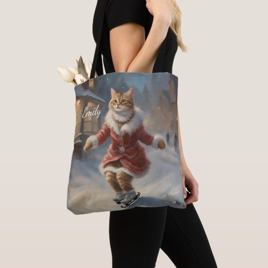 Schattigee kerst kat schaatsen speels tote bag (Dichtbij)