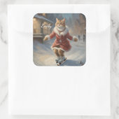 Schattigee kerst kat schaatsen speels vierkante sticker (Tas)