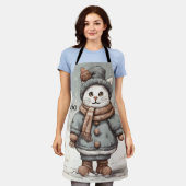 Schattigee kerst kat sneeuwman Waterverf grillig Schort (Gedragen)