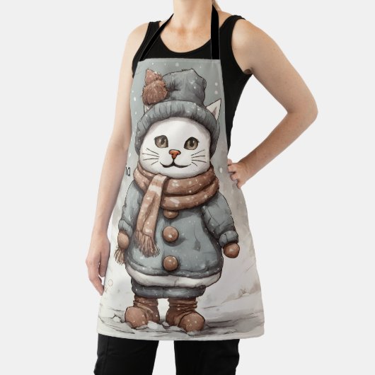Schattigee kerst kat sneeuwman Waterverf grillig Schort (Insitu)