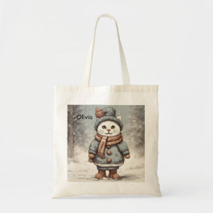 Schattigee kerst kat sneeuwman Waterverf grillig Tote Bag
