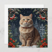 Schattigee kerst kat wintervakantie groen feestdagenkaart (Voorkant / Achterkant)