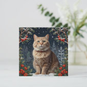 Schattigee kerst kat wintervakantie groen feestdagenkaart (Staand voorkant)