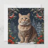 Schattigee kerst kat wintervakantie groen feestdagenkaart (Voorkant)