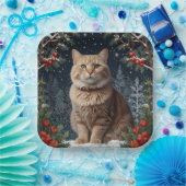 Schattigee kerst kat wintervakantie groen papieren bordje (Feest)