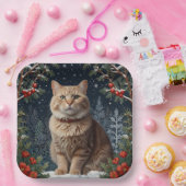 Schattigee kerst kat wintervakantie groen papieren bordje (Feest)