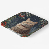 Schattigee kerst kat wintervakantie groen papieren bordje (Gebogen)