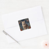 Schattigee kerst kat wintervakantie groen vierkante sticker (Envelop)