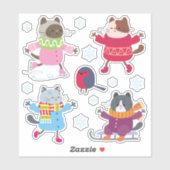Schattigee Kerst Katten Vogel Schaats Sled Sneeuwv Sticker (Vel)