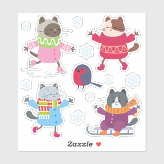 Schattigee Kerst Katten Vogel Schaats Sled Sneeuwv Sticker (Vel)