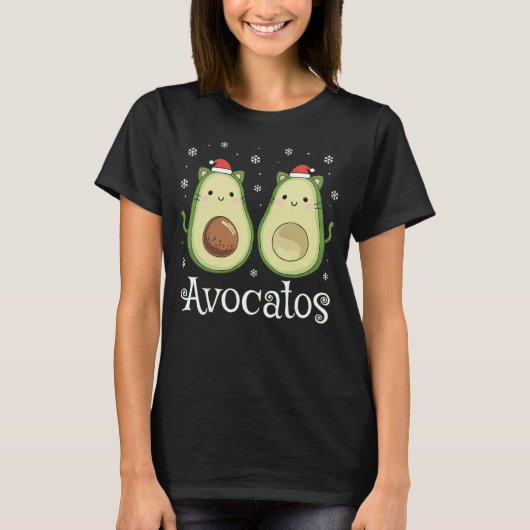 Schattigee Kerst Kawaii Cat Avocado T-shirt (Voorkant)