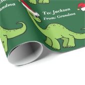 Schattigee Kerst Kinder Dinosaurus Santa Custom Cadeaupapier (Rol Hoek)