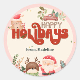 Schattigee kerst kinder kerstvakantie feestuitnodi ronde sticker