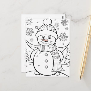 Schattigee Kerst kinder kleuren Sneeuwman Briefkaart