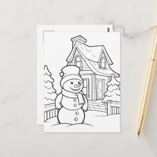 Schattigee Kerst kinder kleuren Sneeuwman Briefkaart