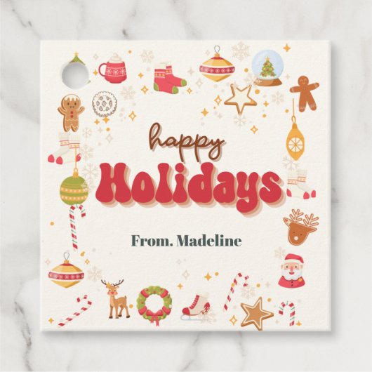 Schattigee kerst kinder vakantie feestuitnodiging bedankjes labels (Voorkant)