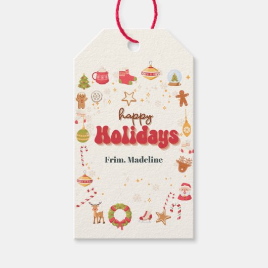 Schattigee kerst kinder vakantie feestuitnodiging cadeaulabel (Voorkant)