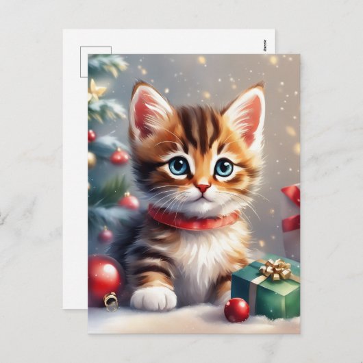 Schattigee kerst kitten blanke kerst feestdagenkaart (Voorkant / Achterkant)
