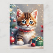 Schattigee kerst kitten blanke kerst feestdagenkaart (Voorkant)