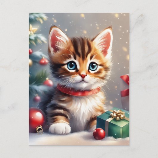 Schattigee kerst kitten blanke kerst feestdagenkaart (Voorkant)