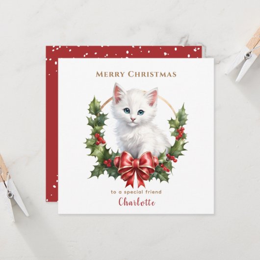 Schattigee Kerst Kitten Kat Liefhebber Christmas K Kaart (Voorkant / Achterkant in situ)