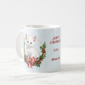 Schattigee Kerst Kitten Kat Sneeuwblauw Naam Mok (Voorkant links)
