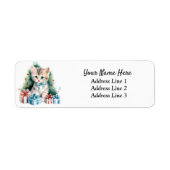 Schattigee kerst kitten retour adres label (Voorkant)