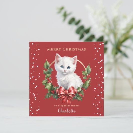 Schattigee kerst kitten rode kat liefhebber kerst  kaart (Staand voorkant)