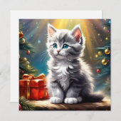 Schattigee Kerst Kitten Square Kaart (Voorkant / Achterkant)