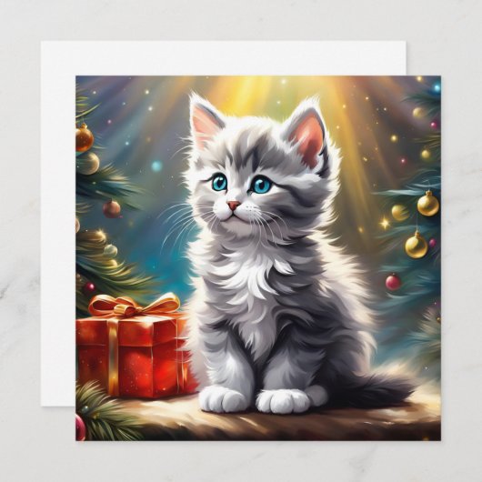 Schattigee Kerst Kitten Square Kaart (Voorkant / Achterkant)