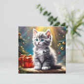 Schattigee Kerst Kitten Square Kaart (Staand voorkant)