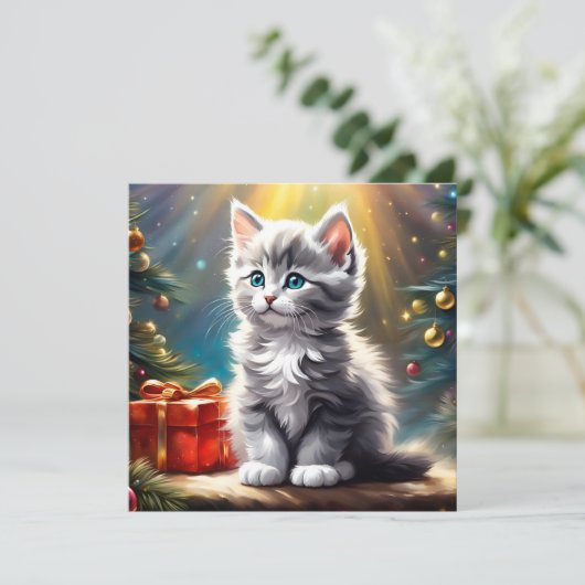 Schattigee Kerst Kitten Square Kaart (Staand voorkant)