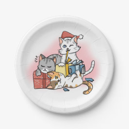 Schattigee Kerst Kittens spelen met Gifts Cartoon Papieren Bordje