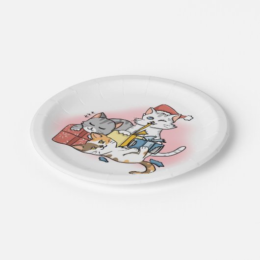 Schattigee Kerst Kittens spelen met Gifts Cartoon Papieren Bordje (Gekanteld)