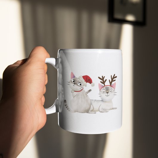 Schattigee Kerst Kitty Kat Santa Hoed & Antlers Koffiemok
