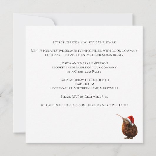 Schattigee kerst kiwi, op maat kaart (Achterkant)