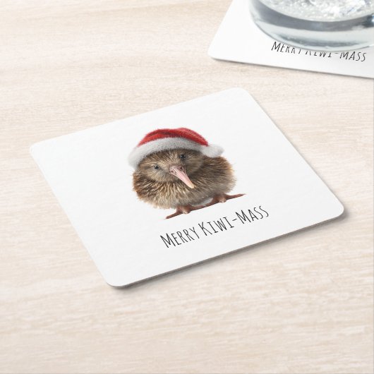 Schattigee kerst kiwi, op maat kartonnen onderzetters (Schuin)