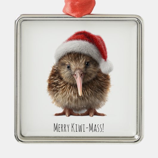 Schattigee kerst kiwi, op maat metalen ornament (Voorkant)