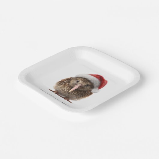Schattigee kerst kiwi, op maat papieren bordje (Gebogen)