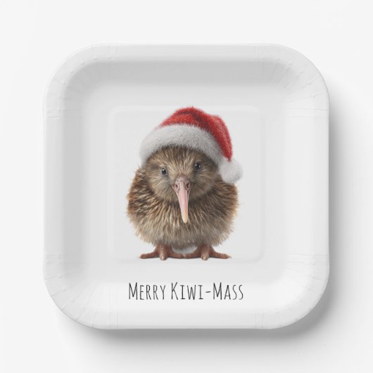 Schattigee kerst kiwi, op maat papieren bordje (Voorkant)