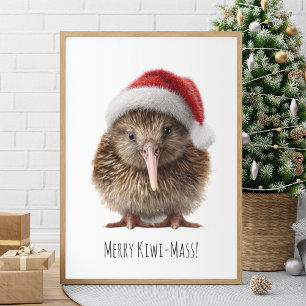 Schattigee kerst kiwi, op maat poster