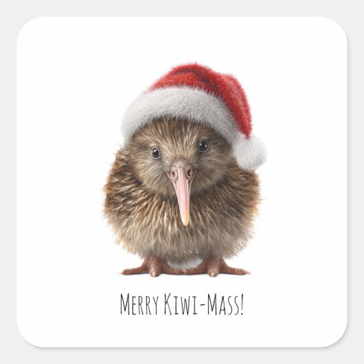 Schattigee kerst kiwi, op maat vierkante sticker (Voorkant)