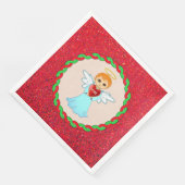 Schattigee kerst kleine engel op beige & rood servet (Hoek)