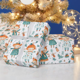 Schattigee kerst kleine meisje patroon cadeaupapier