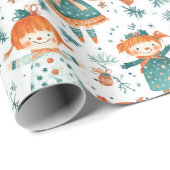 Schattigee kerst kleine meisje patroon cadeaupapier (Rol Hoek)