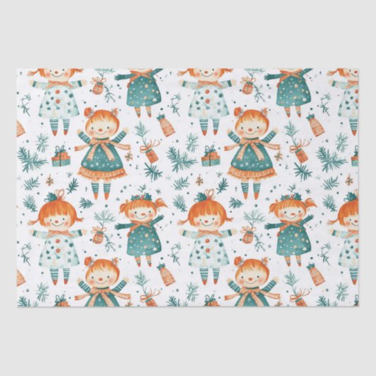 Schattigee kerst kleine meisje patroon tissuepapier (Voorkant)